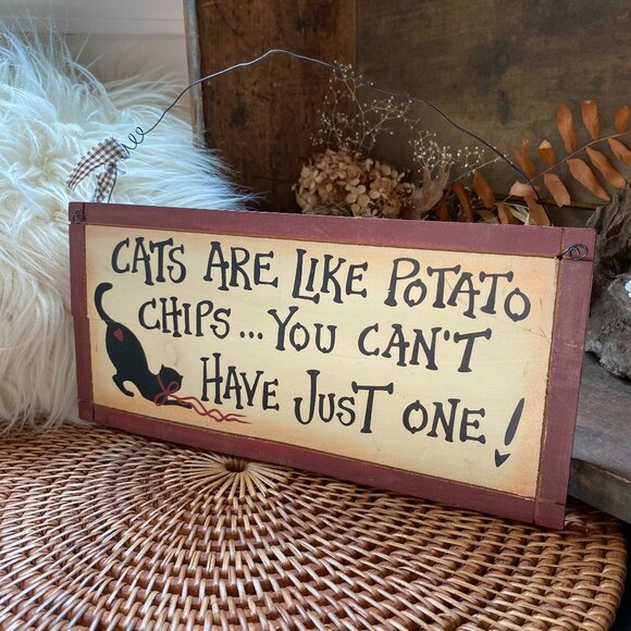 NWT Primitive Style Distressed Cat Lover Sign - 5.5 X 12" - Picture 1 of 4